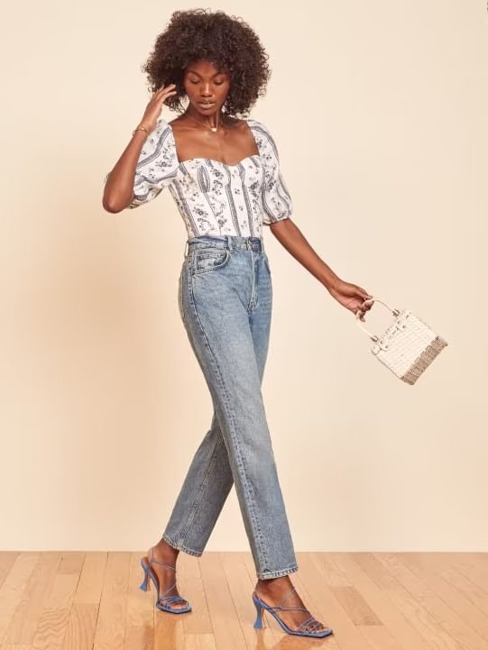 Blue Floral Puff Sleeve Crop Top | Striped Corset Top | noémi