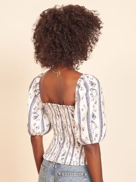 Blue Floral Puff Sleeve Crop Top | Striped Corset Top | noémi