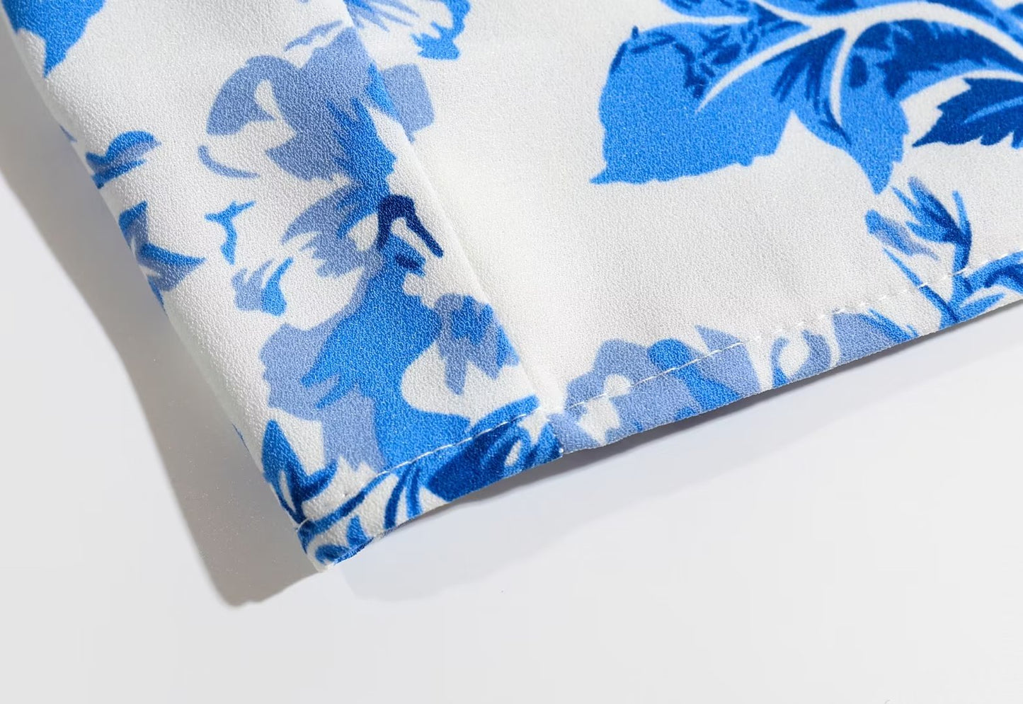 Floral Blue Puff Sleeve Crop Top | Square Neck | Blouse & Slim Fit | noémi