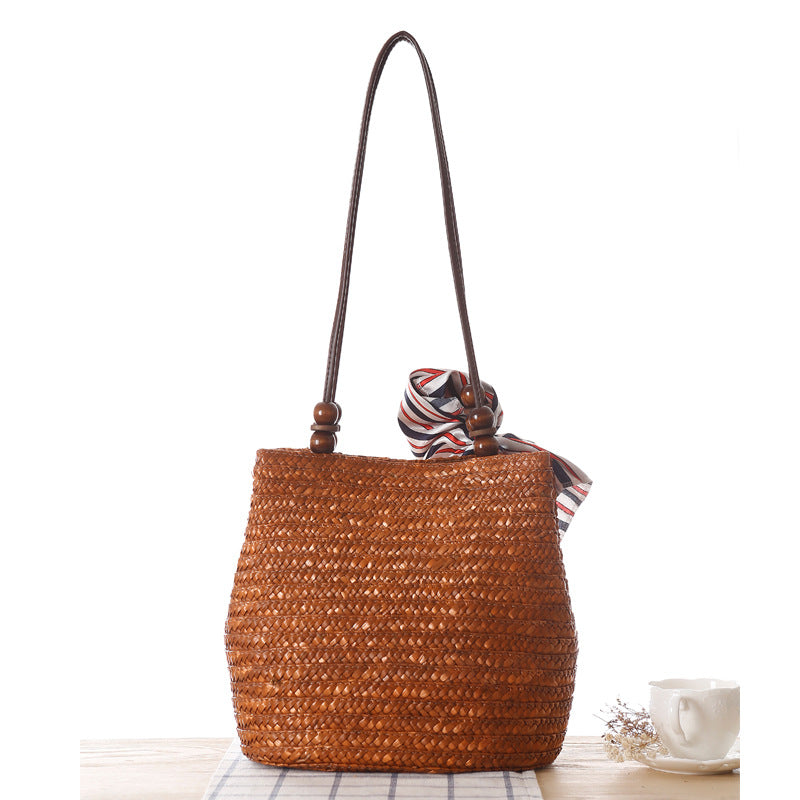 Woven Straw Shoulder Bag | Summer Beach Tote with Long Strap | noémi
