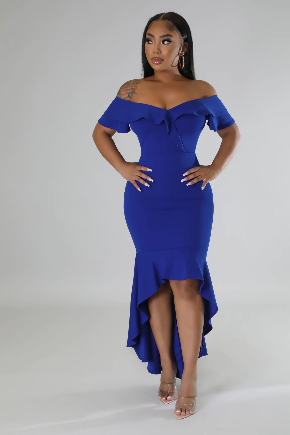 Slim Fit Ruffle Irregular Hem High Split Summer Dress Women | noémi