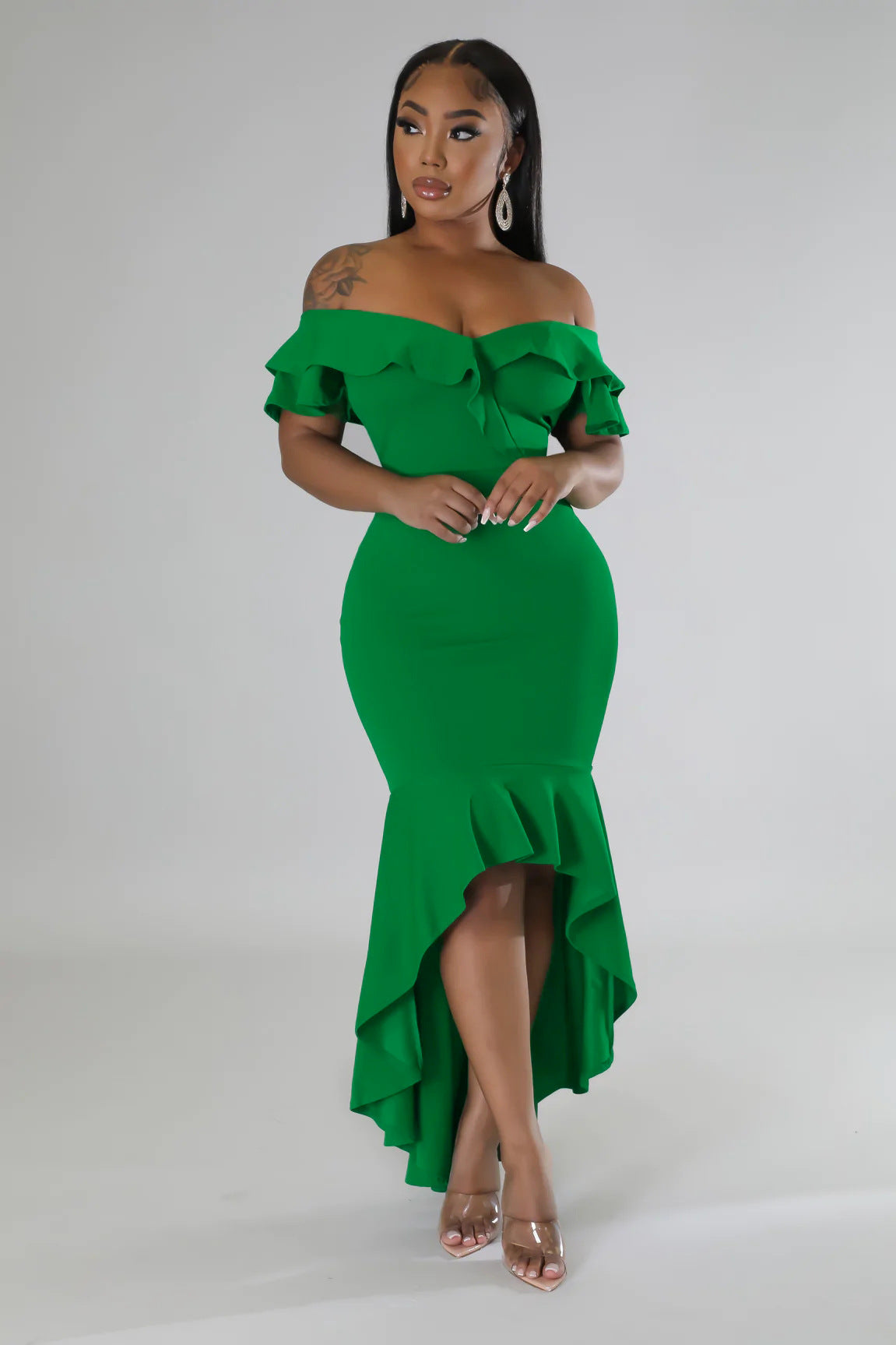 Slim Fit Ruffle Irregular Hem High Split Summer Dress Women | noémi