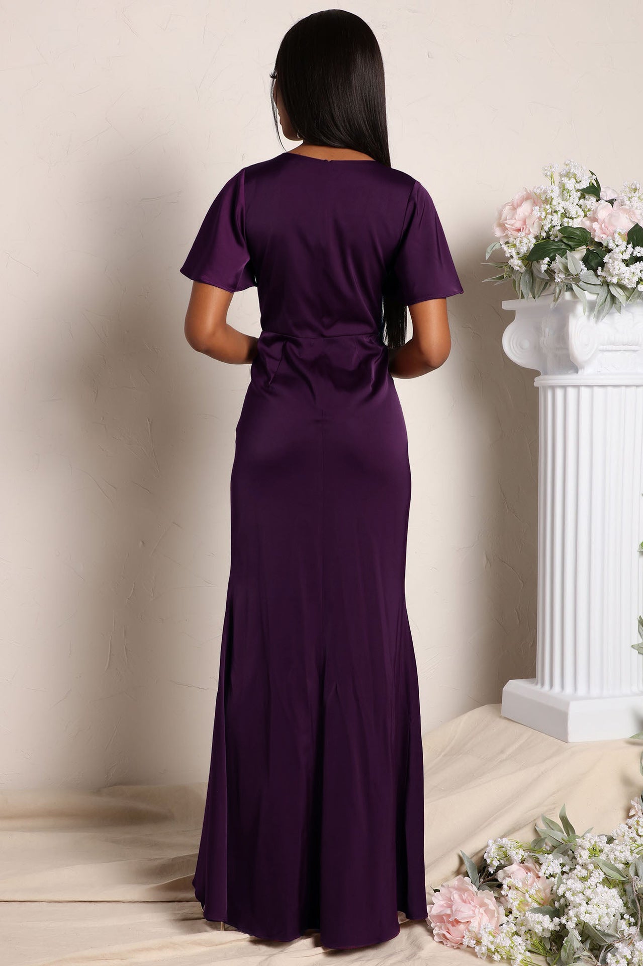 V Neck Bodycon Dress with Ruffled Asymmetrical Hem and Cinched Waist | noémi