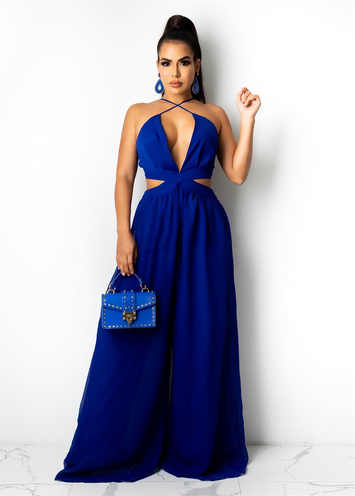 Chiffon Jumpsuit | Backless, Halter Neck, Wide Leg | Summer Casual Women’s One Piece | noémi