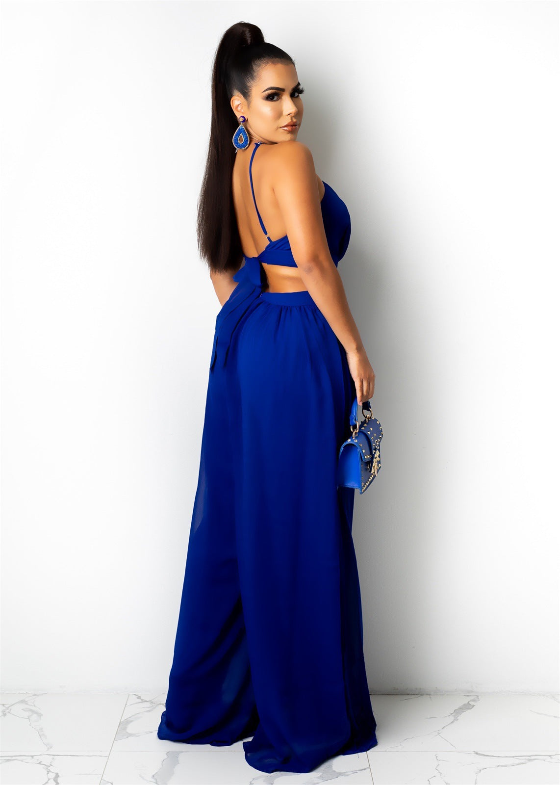 Chiffon Jumpsuit | Backless, Halter Neck, Wide Leg | Summer Casual Women’s One Piece | noémi