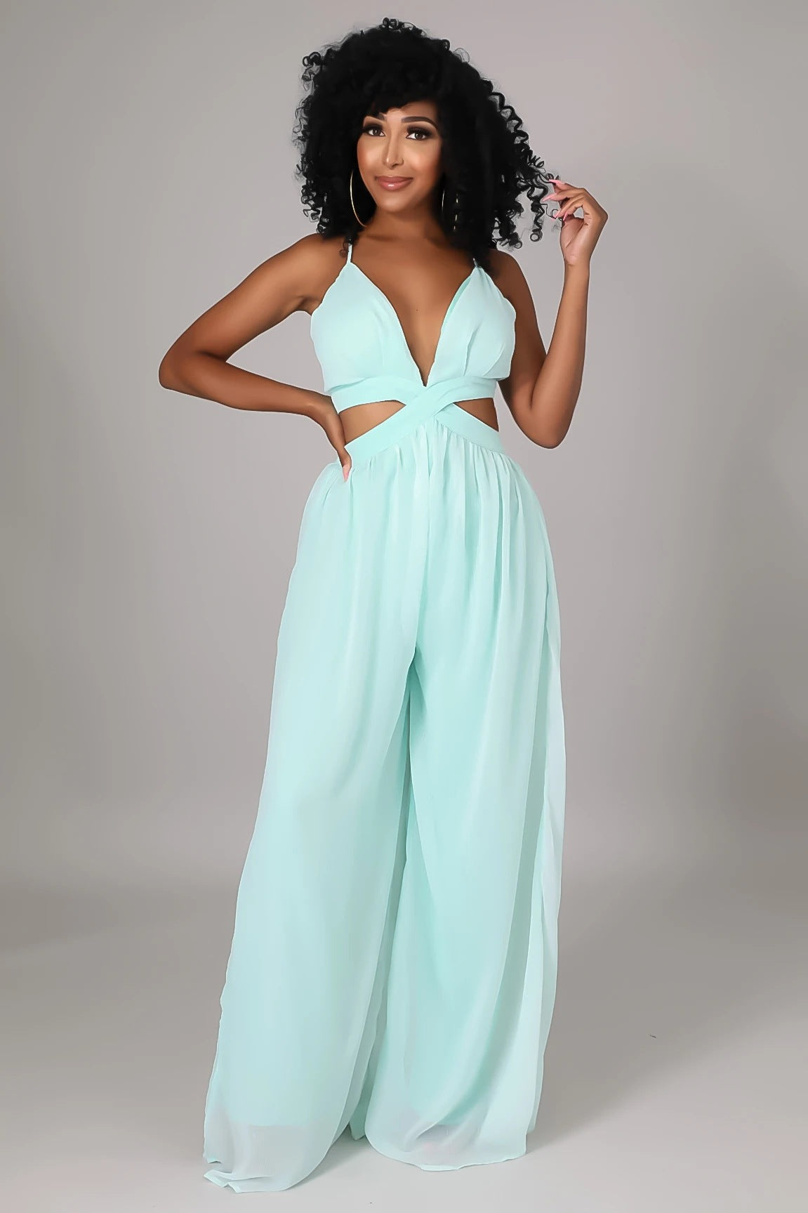 Chiffon Jumpsuit | Backless, Halter Neck, Wide Leg | Summer Casual Women’s One Piece | noémi