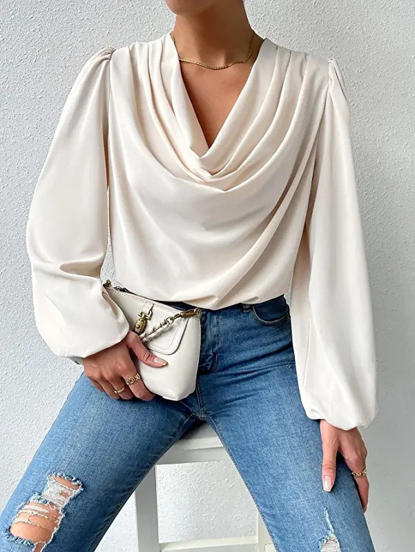 Womens Draped VNeck Long Sleeve Top | Loose Fit Blouse | noémi