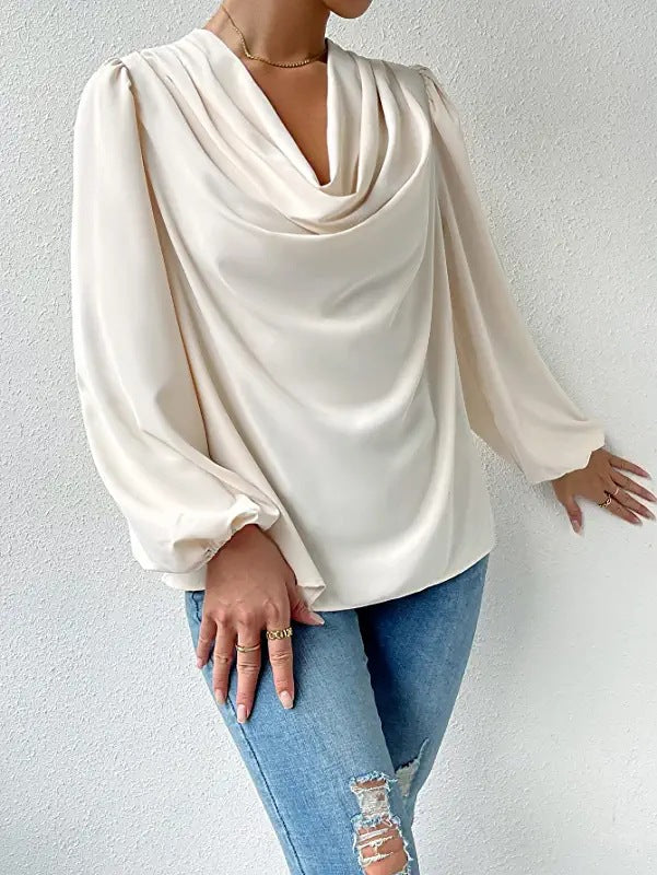 Womens Draped VNeck Long Sleeve Top | Loose Fit Blouse | noémi