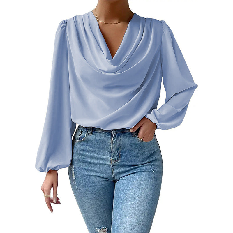 Womens Draped VNeck Long Sleeve Top | Loose Fit Blouse | noémi