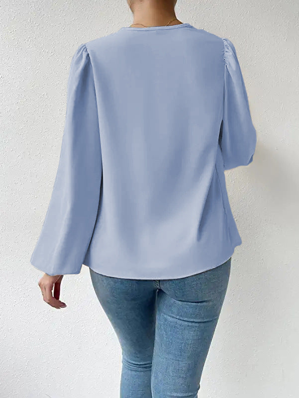 Womens Draped VNeck Long Sleeve Top | Loose Fit Blouse | noémi