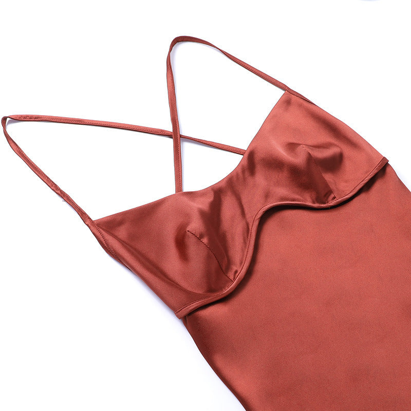 Satin Strap Maxi Dress | Backless Lace Up Waist | noémi