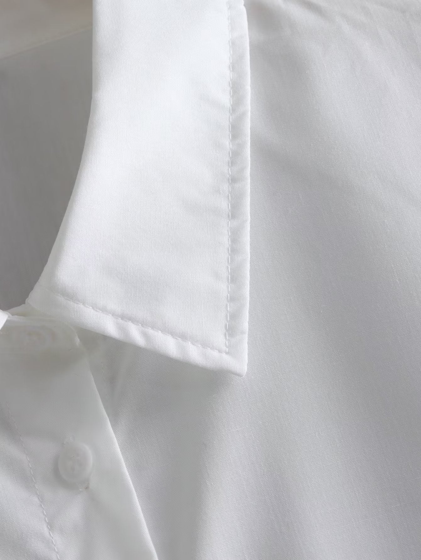 White Polo Collar Shirt | Long Sleeve Single Pocket | noémi