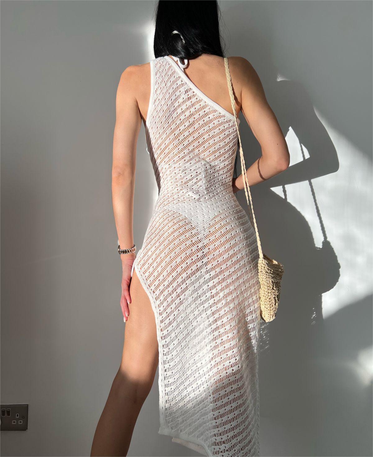 Womens Sheer Mesh Cover Up Dress | One Shoulder, Asymmetric Slit | noémi