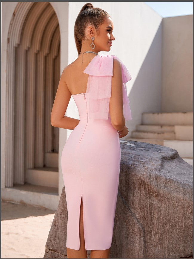 One Shoulder Mesh Fishtail Dress | Slimming Fit & Cocktail Dress | noémi
