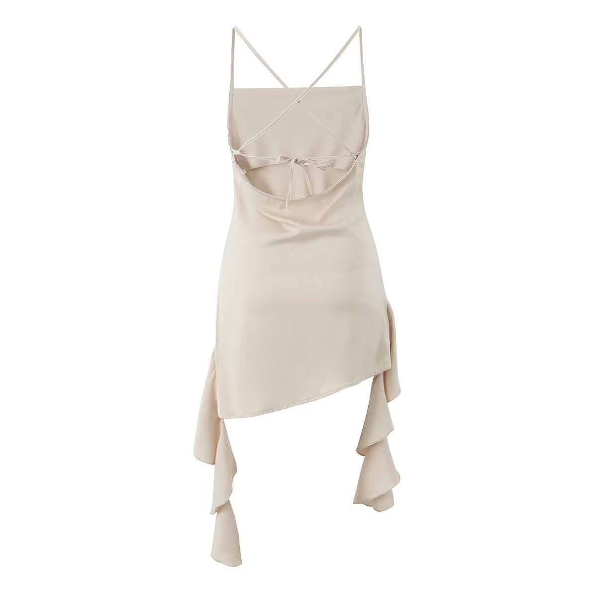 Backless V Neck Slim Fit Dress with 3D Floral Detail and Ribbon Tie | noémi