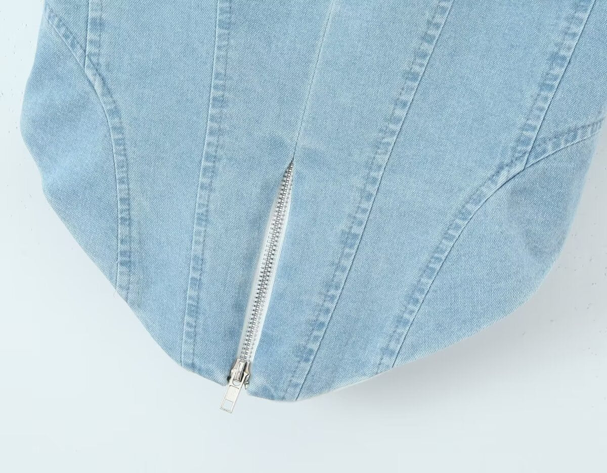 High Waist Denim Skirt Set | Zipper Waist Hip Hugging | noémi