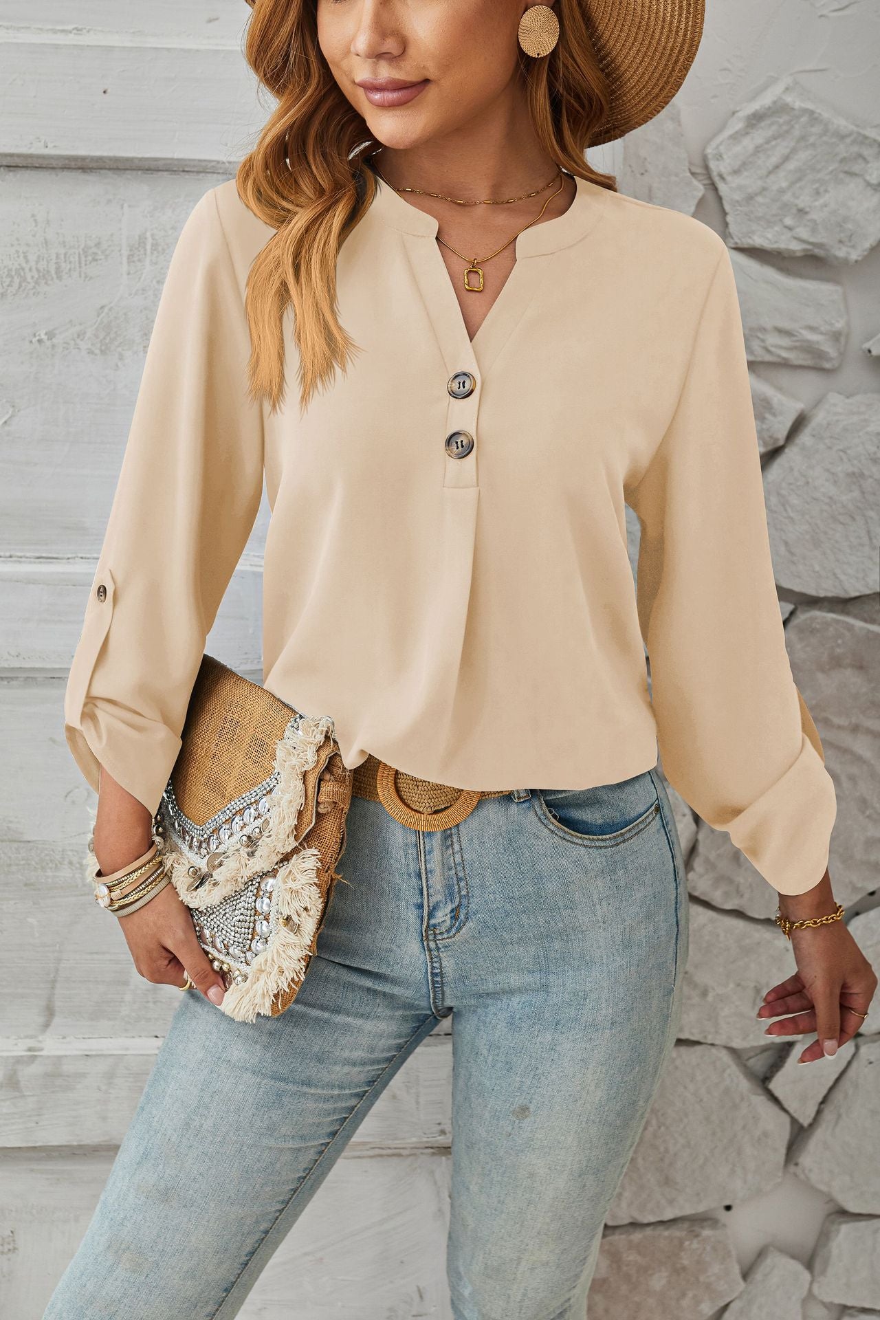 Womens V Neck Long Sleeve Top | noémi