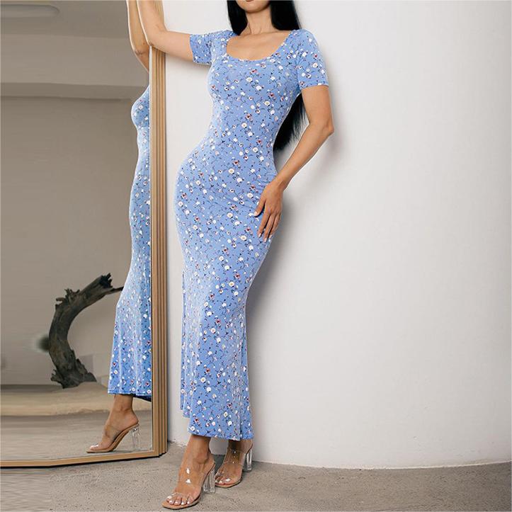 Printed Sheath Dress for Women | Round Neck Short Sleeve Slim Fit | noémi