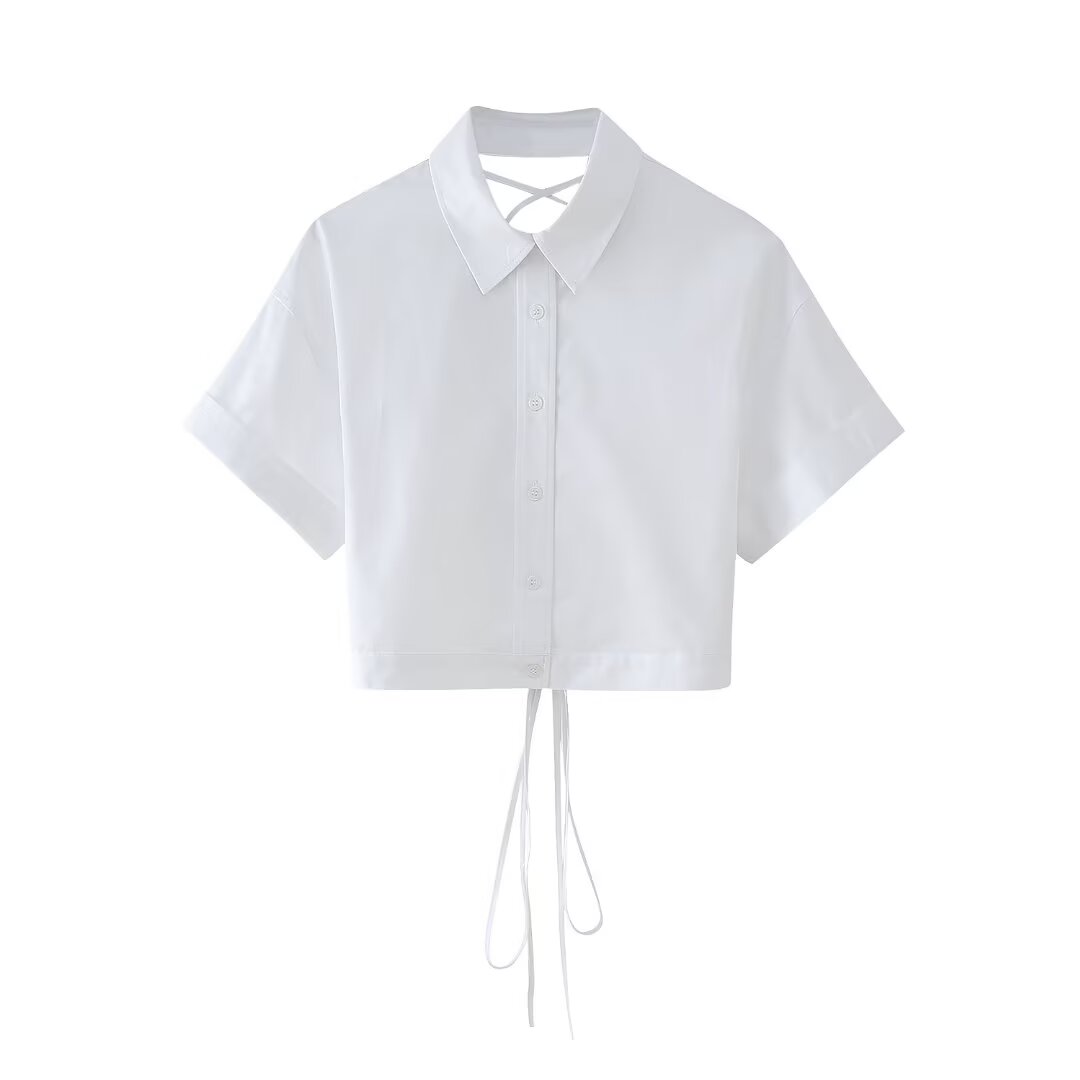 Womens Lace Up Back Short Sleeve Shirt | noémi