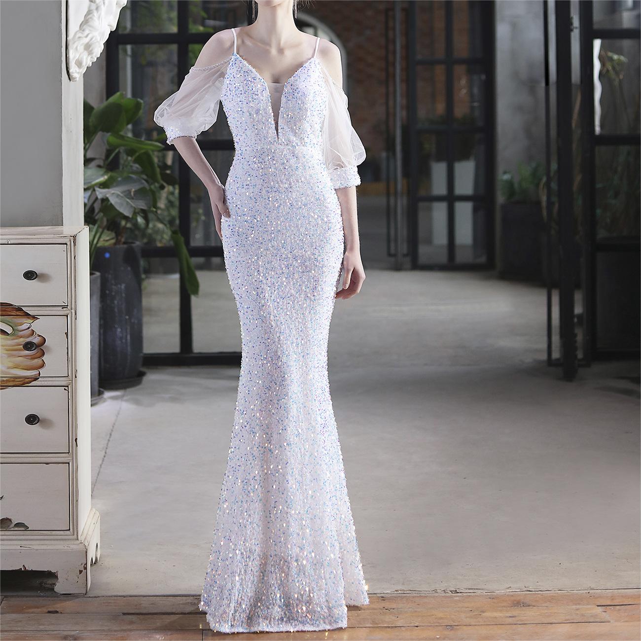 Sequin Toast Dress | Long Slim Fit Fishtail Gown | noémi