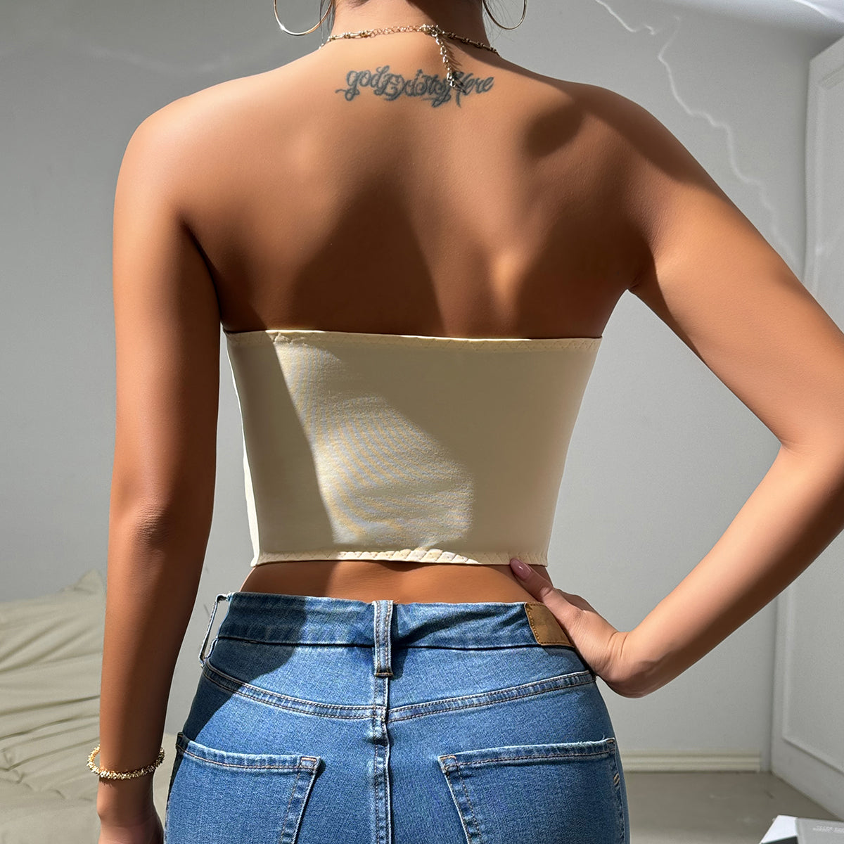 Strapless Corset Top | Cream Sculpted Bustier with Structured Boning | noémi