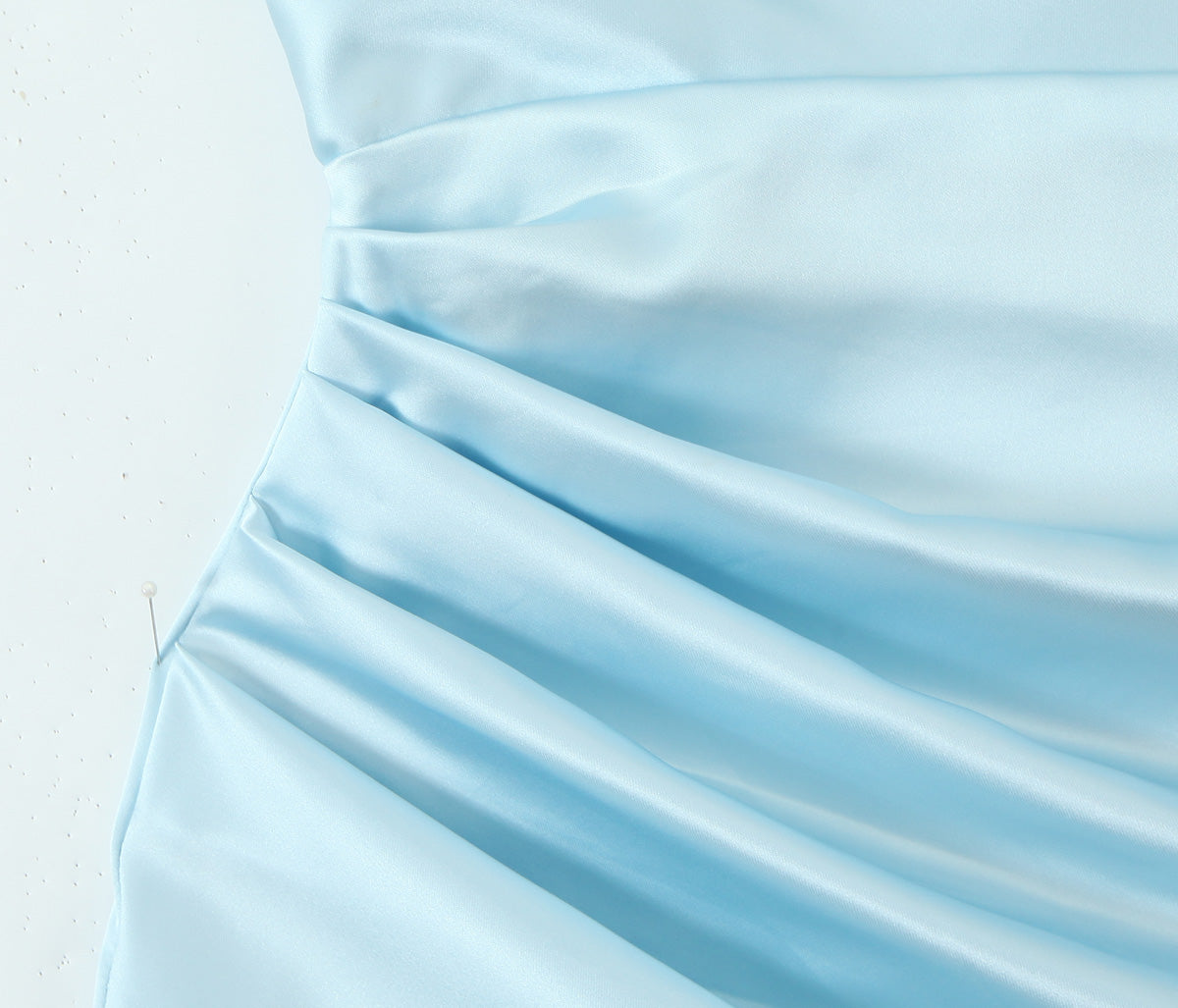 Ice Blue Satin Strapless Ruched Mini Dress | Bodycon Cocktail Party Dress | noémi