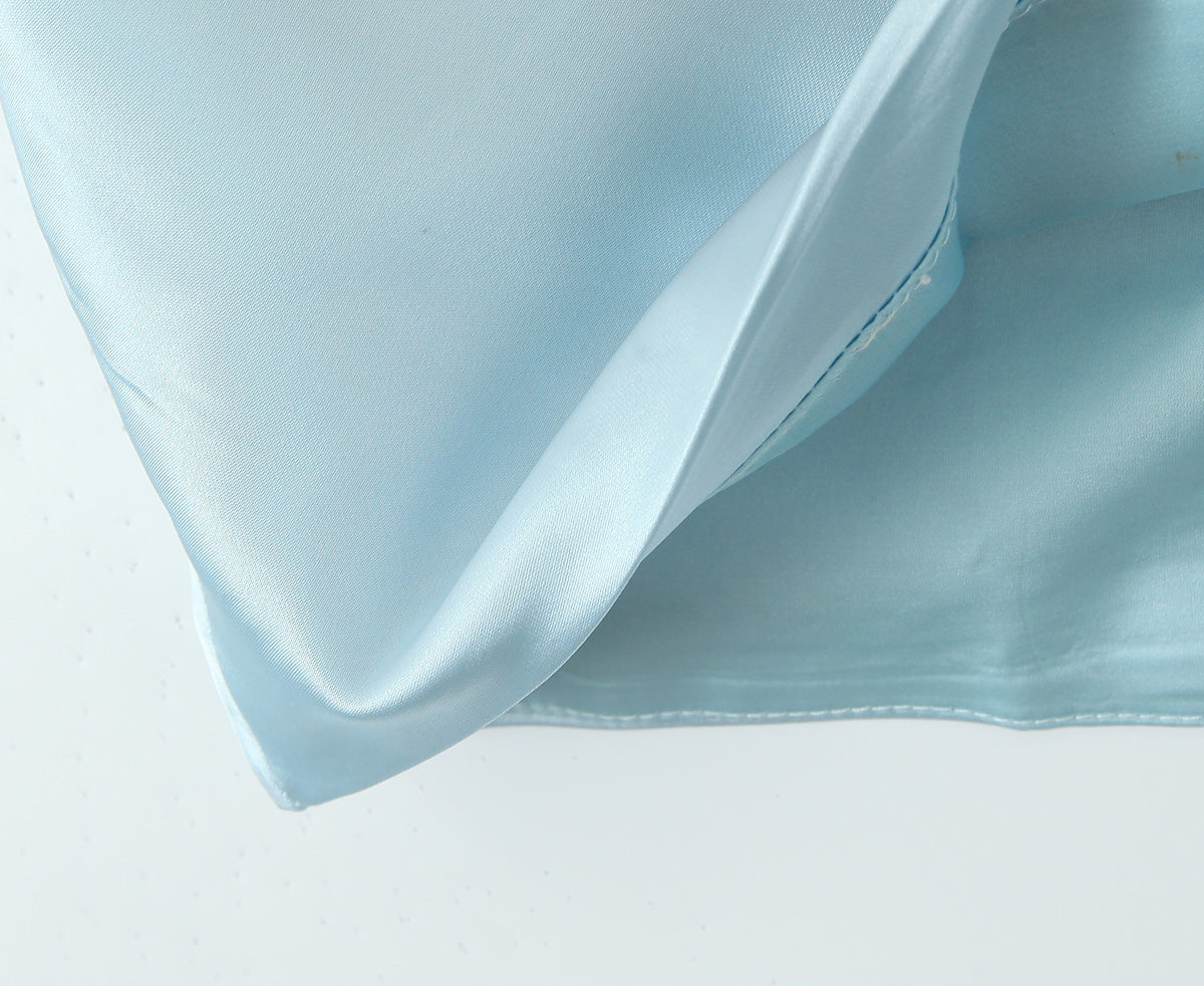 Ice Blue Satin Strapless Ruched Mini Dress | Bodycon Cocktail Party Dress | noémi