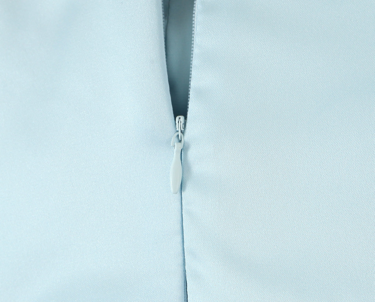 Ice Blue Satin Strapless Ruched Mini Dress | Bodycon Cocktail Party Dress | noémi