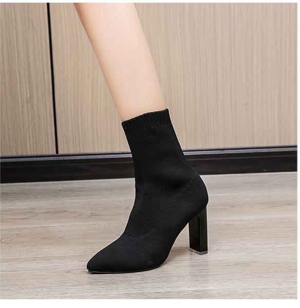 Women’s Stretch Knit Sock Boots | Pointed Toe | Mid Calf | High Heel | noémi