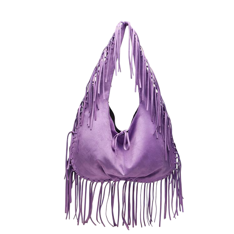 Light Brown Suede Tassel Crescent Tote – Large Capacity Dumpling Shoulder Bag | noémi