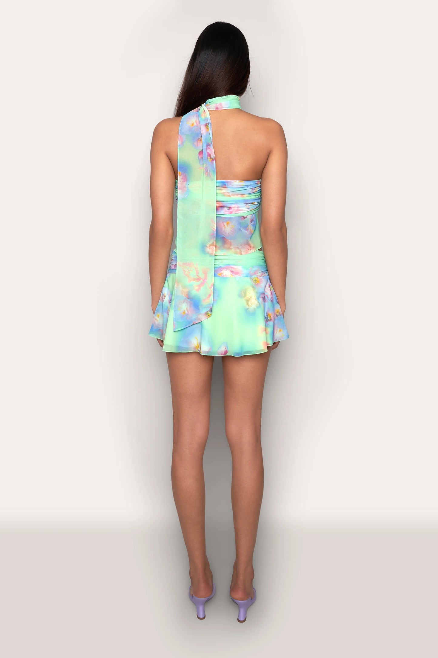 Green Floral Halter Top & Skirt Set | Off Shoulder Camisole | noémi