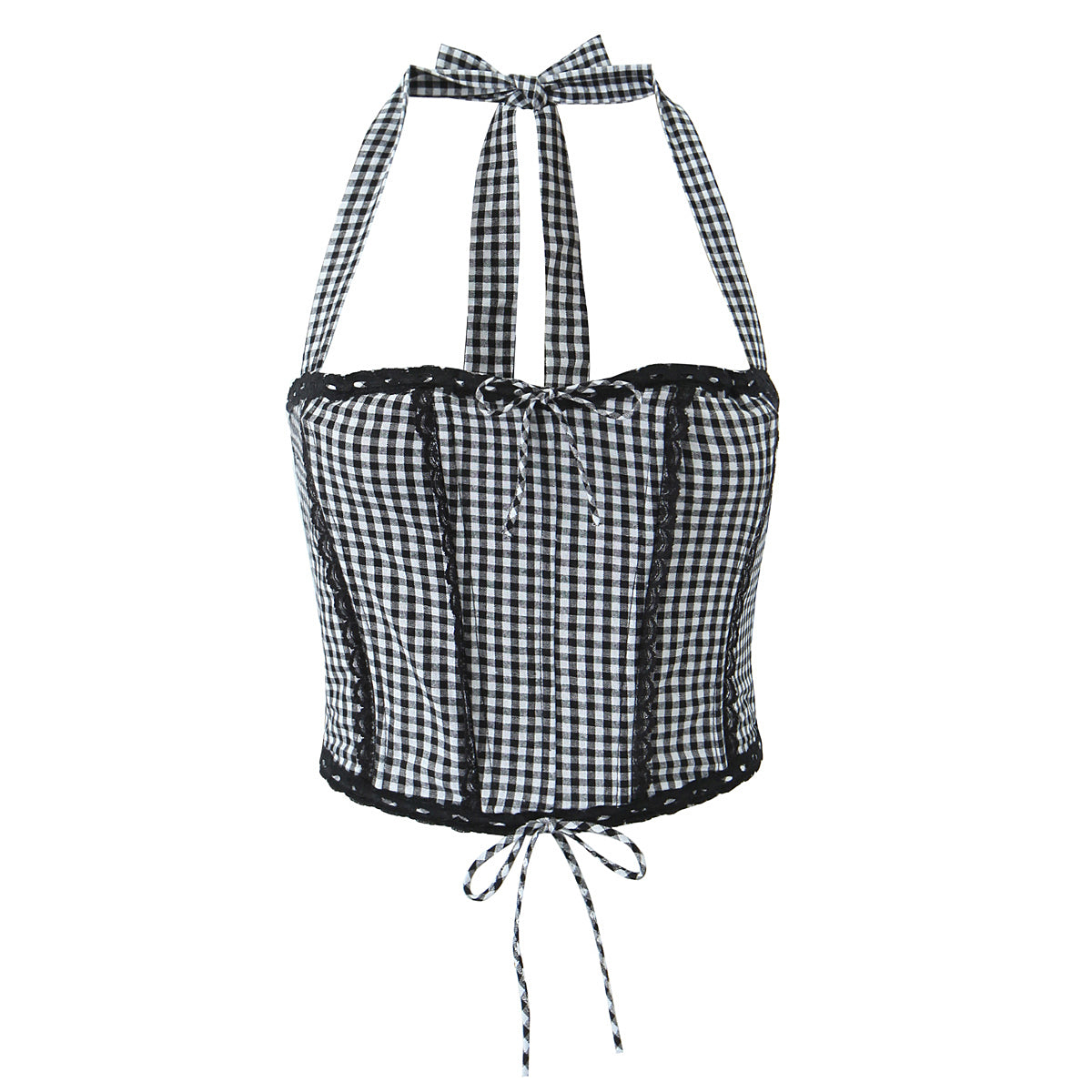 Womens Black & White Gingham Halter Corset Top & Drawstring Skirt Set | Two Piece Matching | noémi