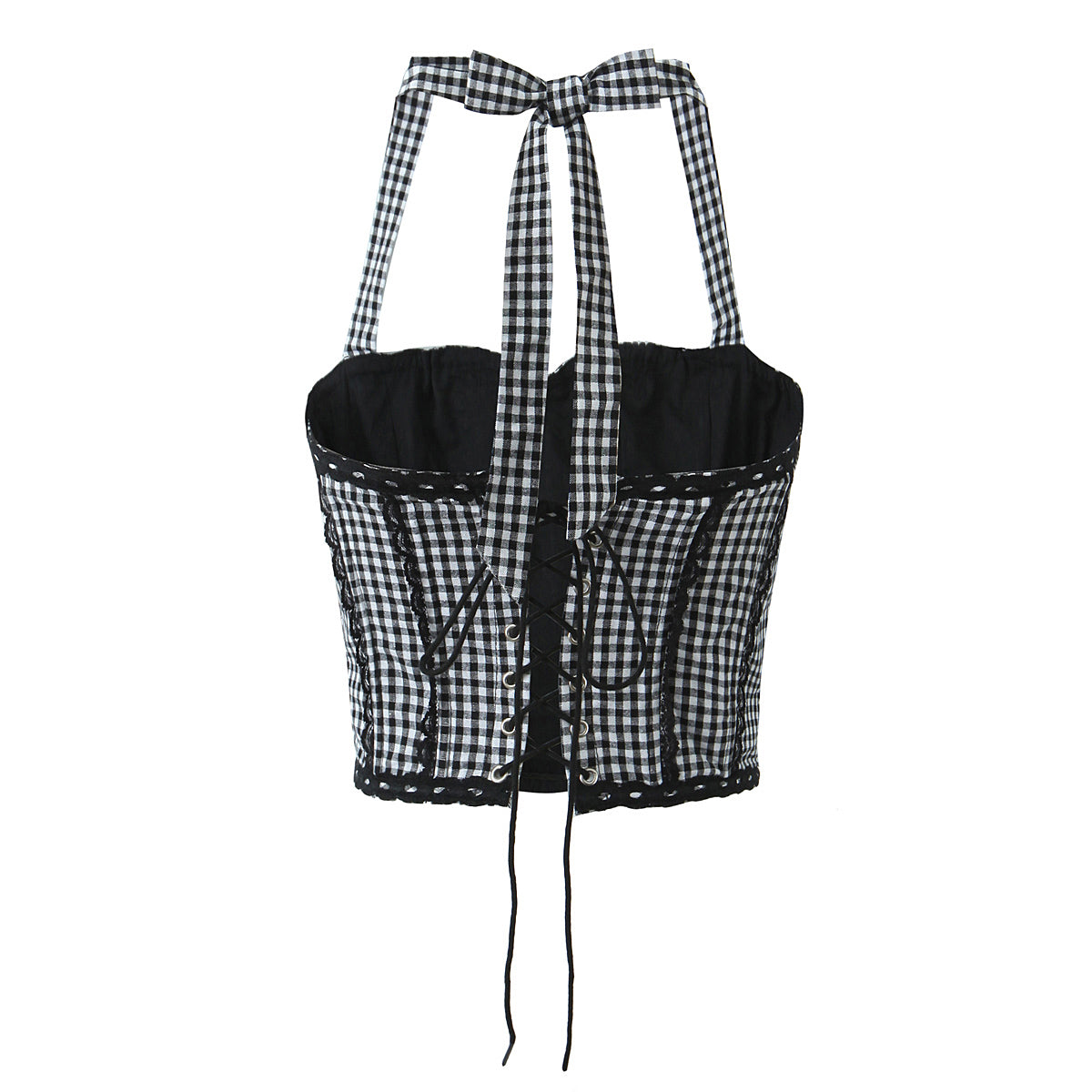 Womens Black & White Gingham Halter Corset Top & Drawstring Skirt Set | Two Piece Matching | noémi