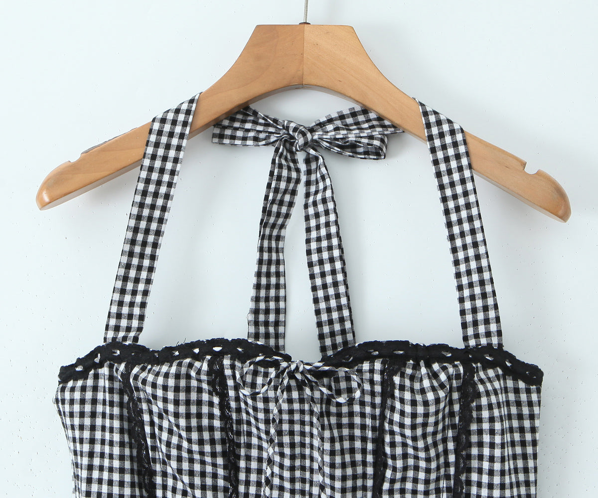 Womens Black & White Gingham Halter Corset Top & Drawstring Skirt Set | Two Piece Matching | noémi