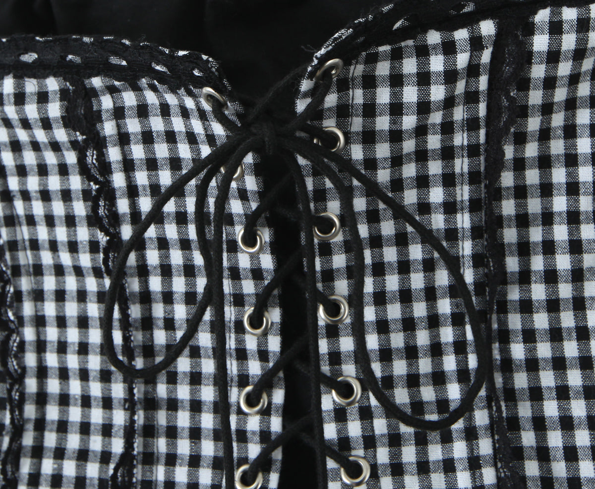 Womens Black & White Gingham Halter Corset Top & Drawstring Skirt Set | Two Piece Matching | noémi