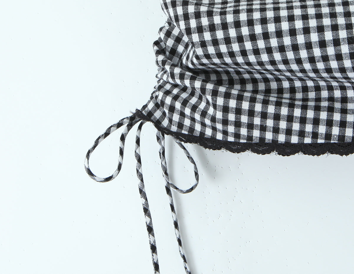 Womens Black & White Gingham Halter Corset Top & Drawstring Skirt Set | Two Piece Matching | noémi