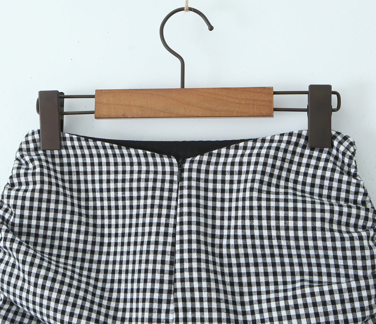 Womens Black & White Gingham Halter Corset Top & Drawstring Skirt Set | Two Piece Matching | noémi
