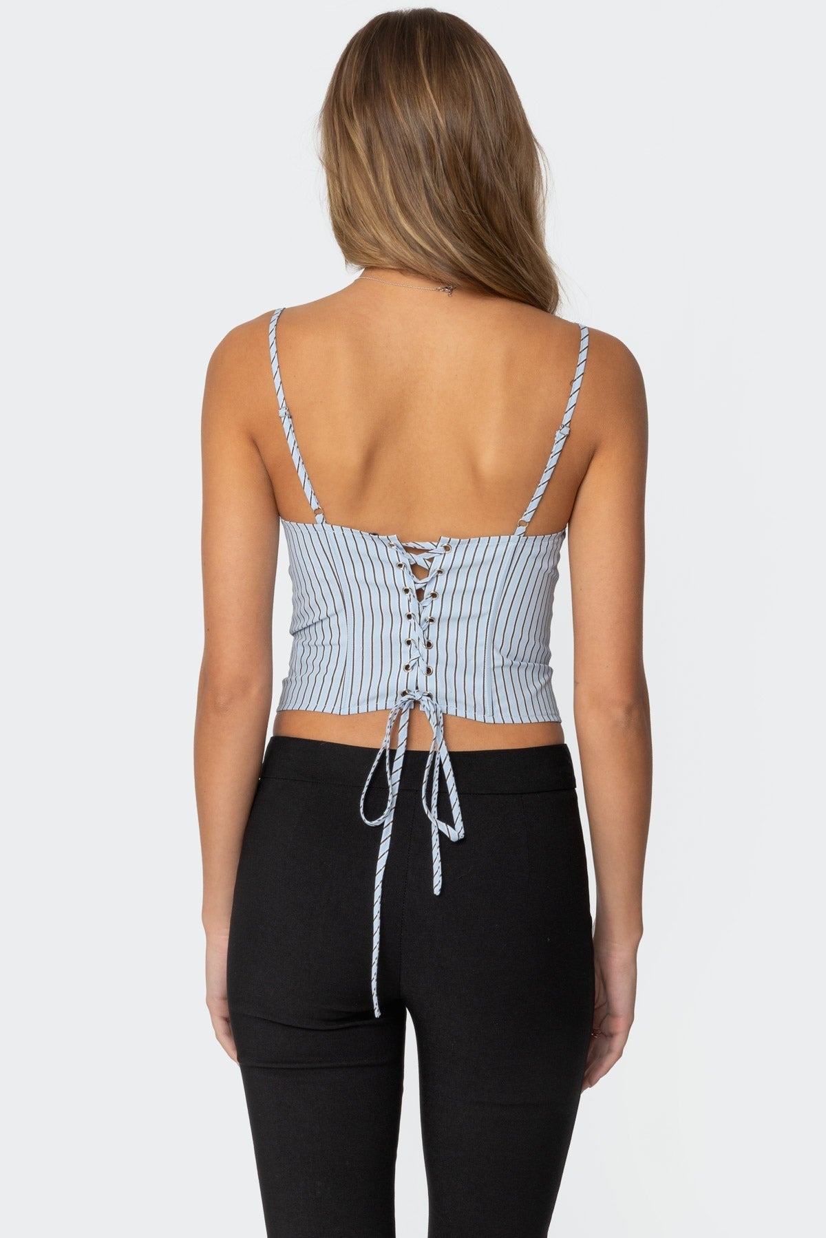 Blue Striped Tube Top with Adjustable Straps | Cinched Waist Slim Fit Vest for Women | noémi