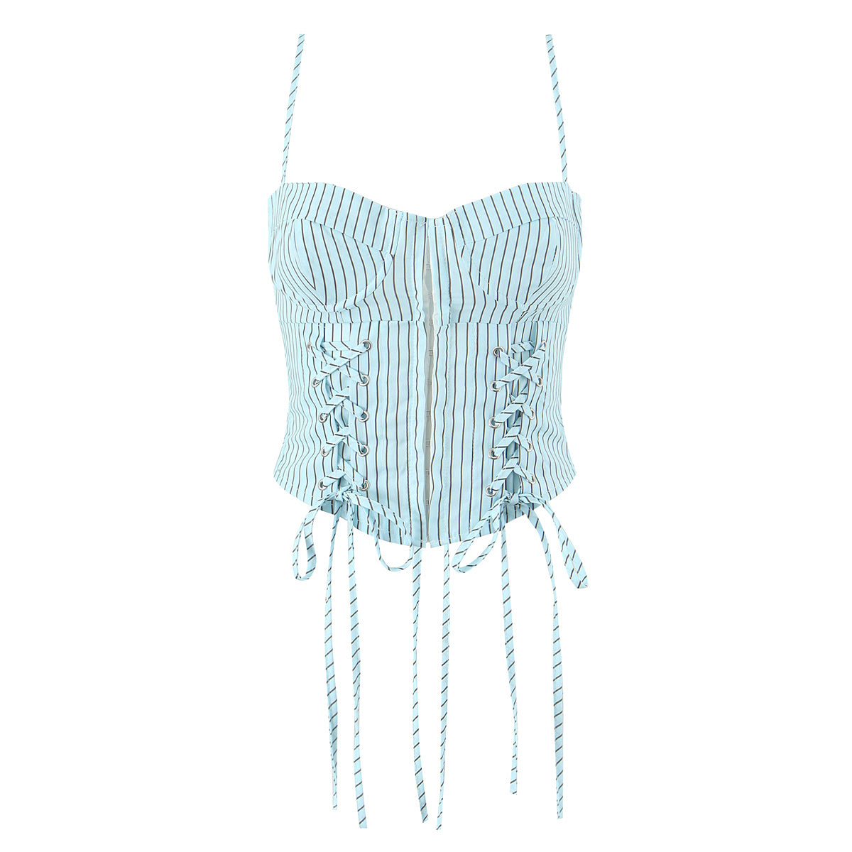 Blue Striped Tube Top with Adjustable Straps | Cinched Waist Slim Fit Vest for Women | noémi