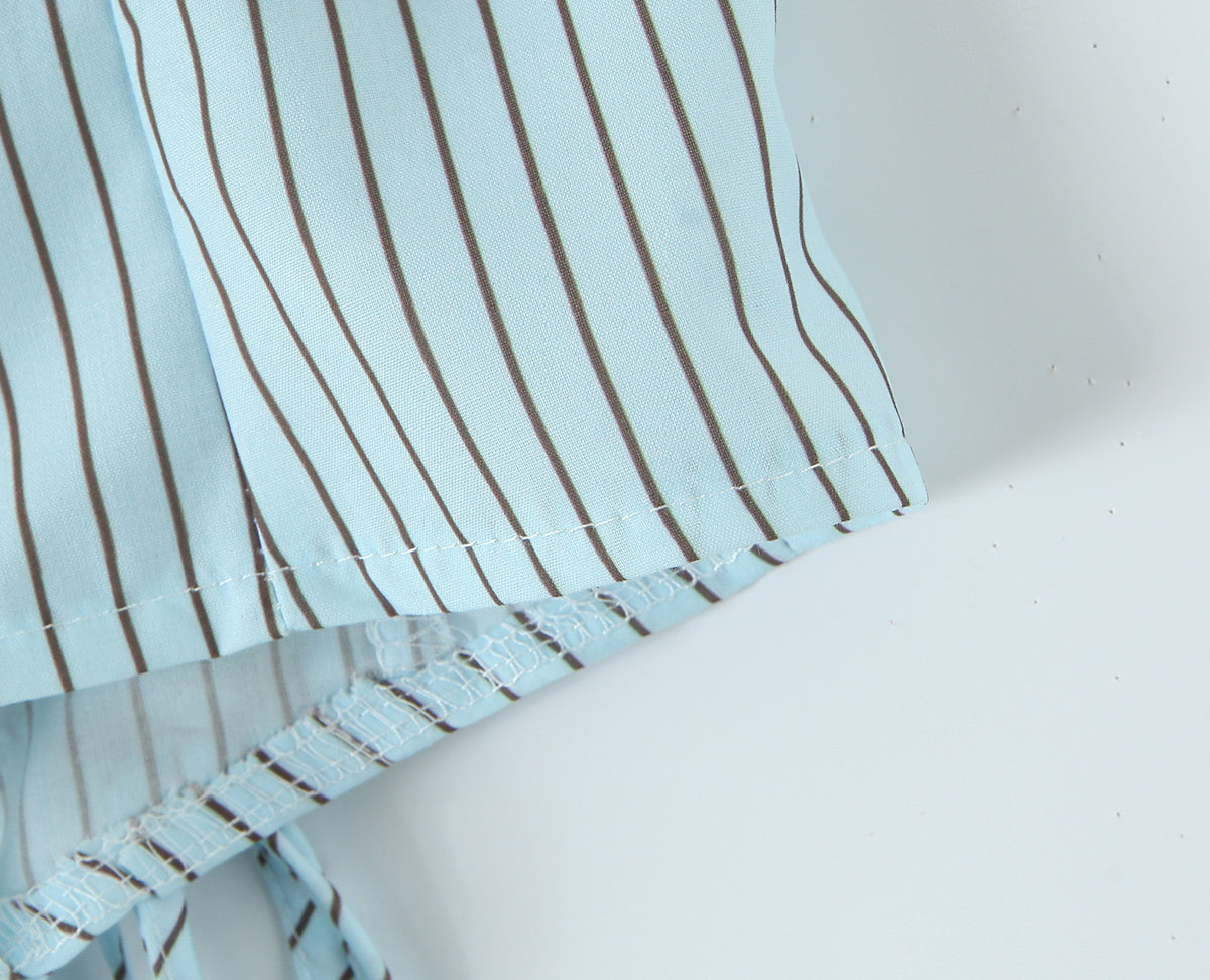 Blue Striped Tube Top with Adjustable Straps | Cinched Waist Slim Fit Vest for Women | noémi