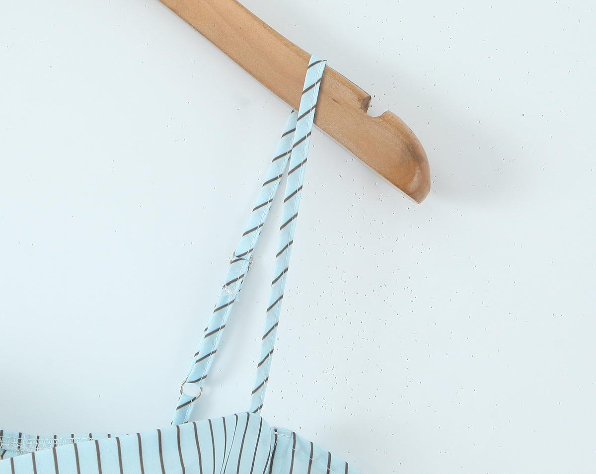 Blue Striped Tube Top with Adjustable Straps | Cinched Waist Slim Fit Vest for Women | noémi