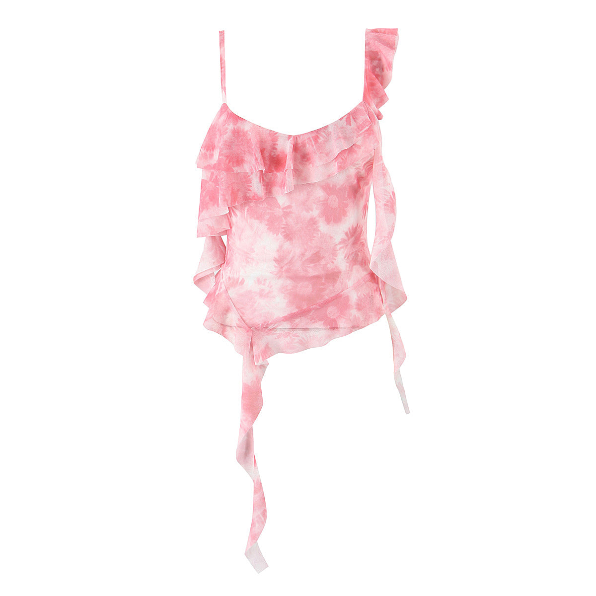 Spring Tie Dye Two Piece Set for Women | Ruffle Spaghetti Strap Top Irregular Mini Skirt | noémi