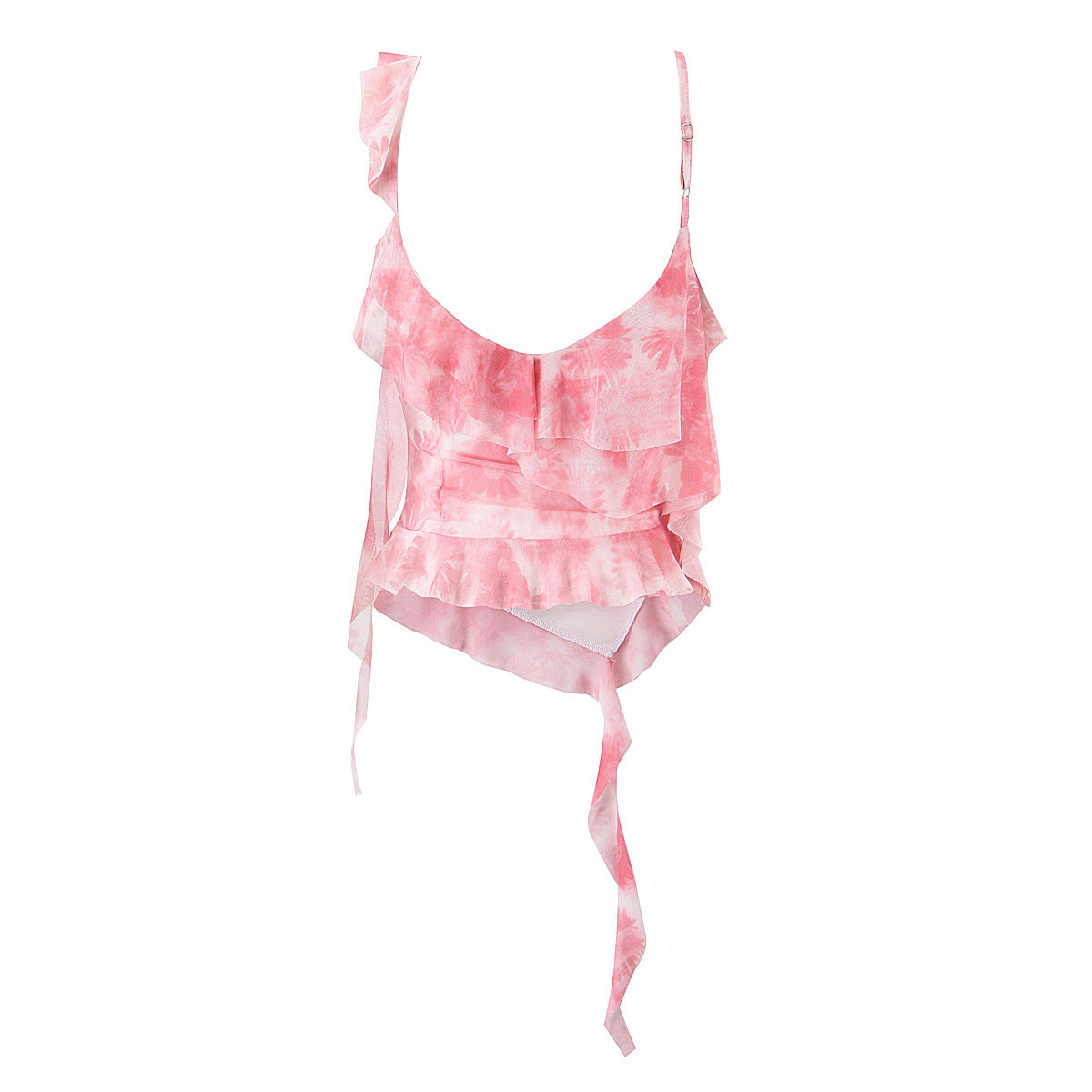 Spring Tie Dye Two Piece Set for Women | Ruffle Spaghetti Strap Top Irregular Mini Skirt | noémi
