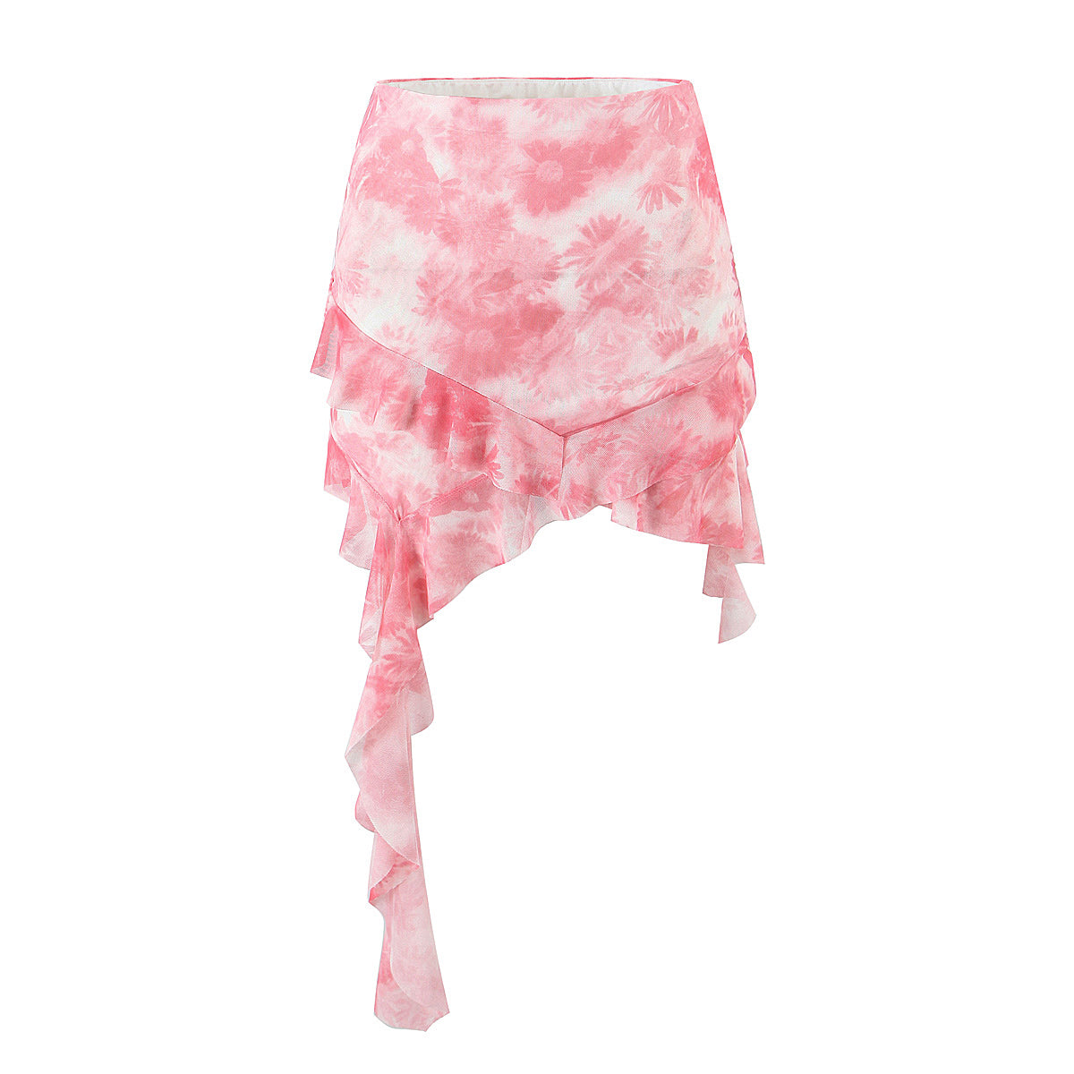 Spring Tie Dye Two Piece Set for Women | Ruffle Spaghetti Strap Top Irregular Mini Skirt | noémi