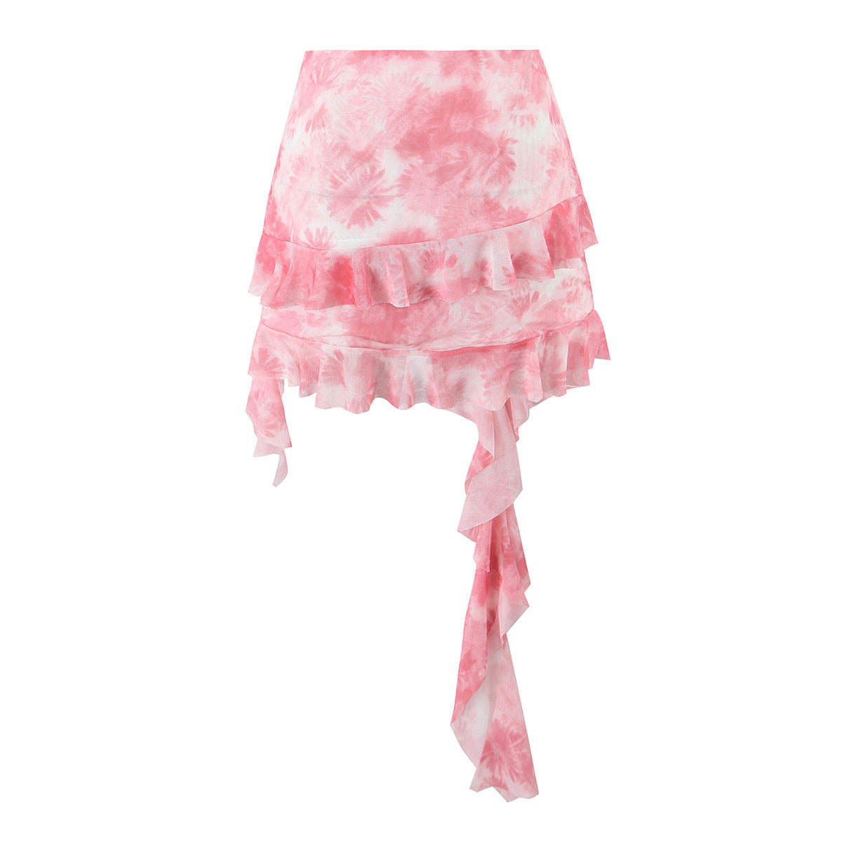 Spring Tie Dye Two Piece Set for Women | Ruffle Spaghetti Strap Top Irregular Mini Skirt | noémi