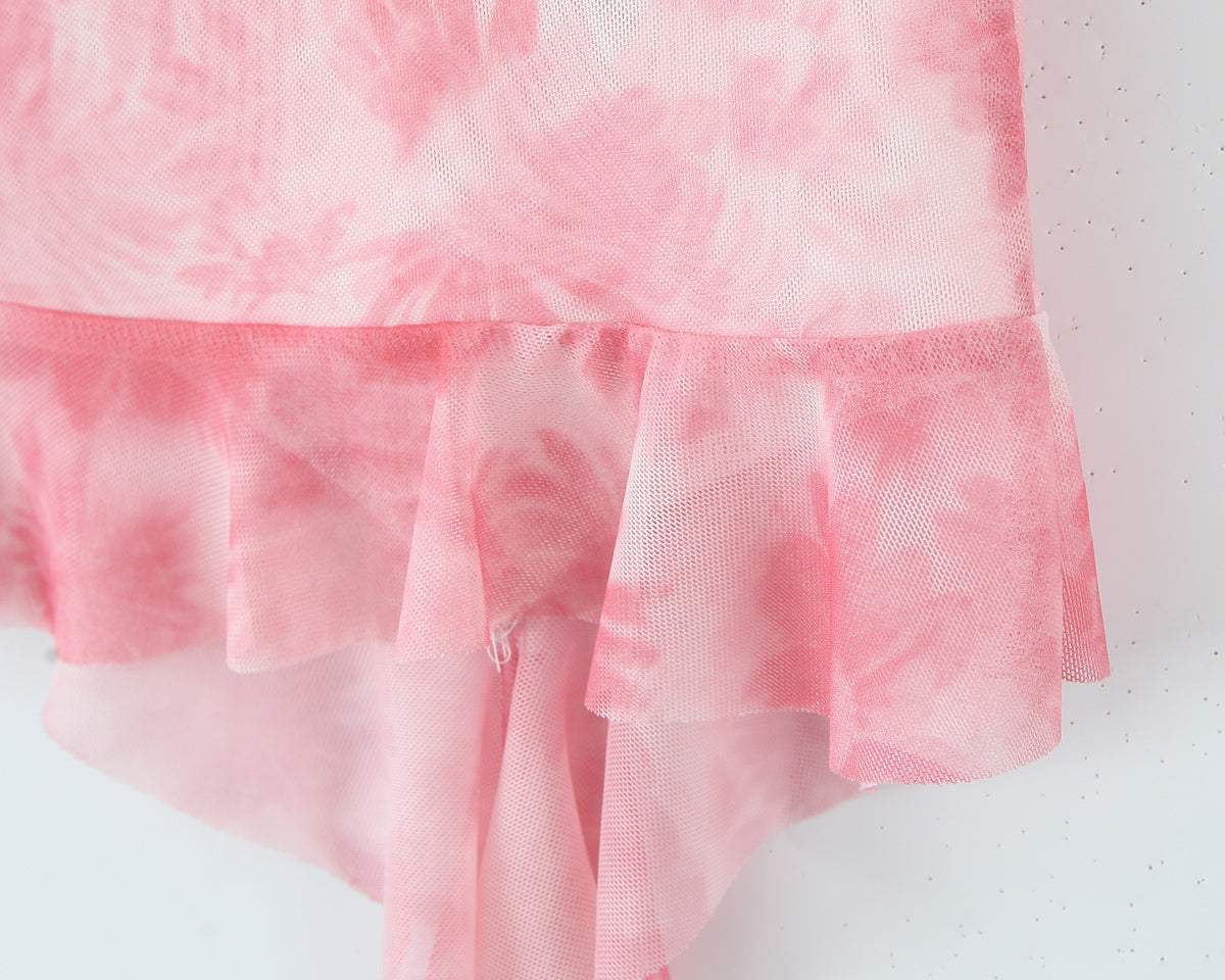 Spring Tie Dye Two Piece Set for Women | Ruffle Spaghetti Strap Top Irregular Mini Skirt | noémi