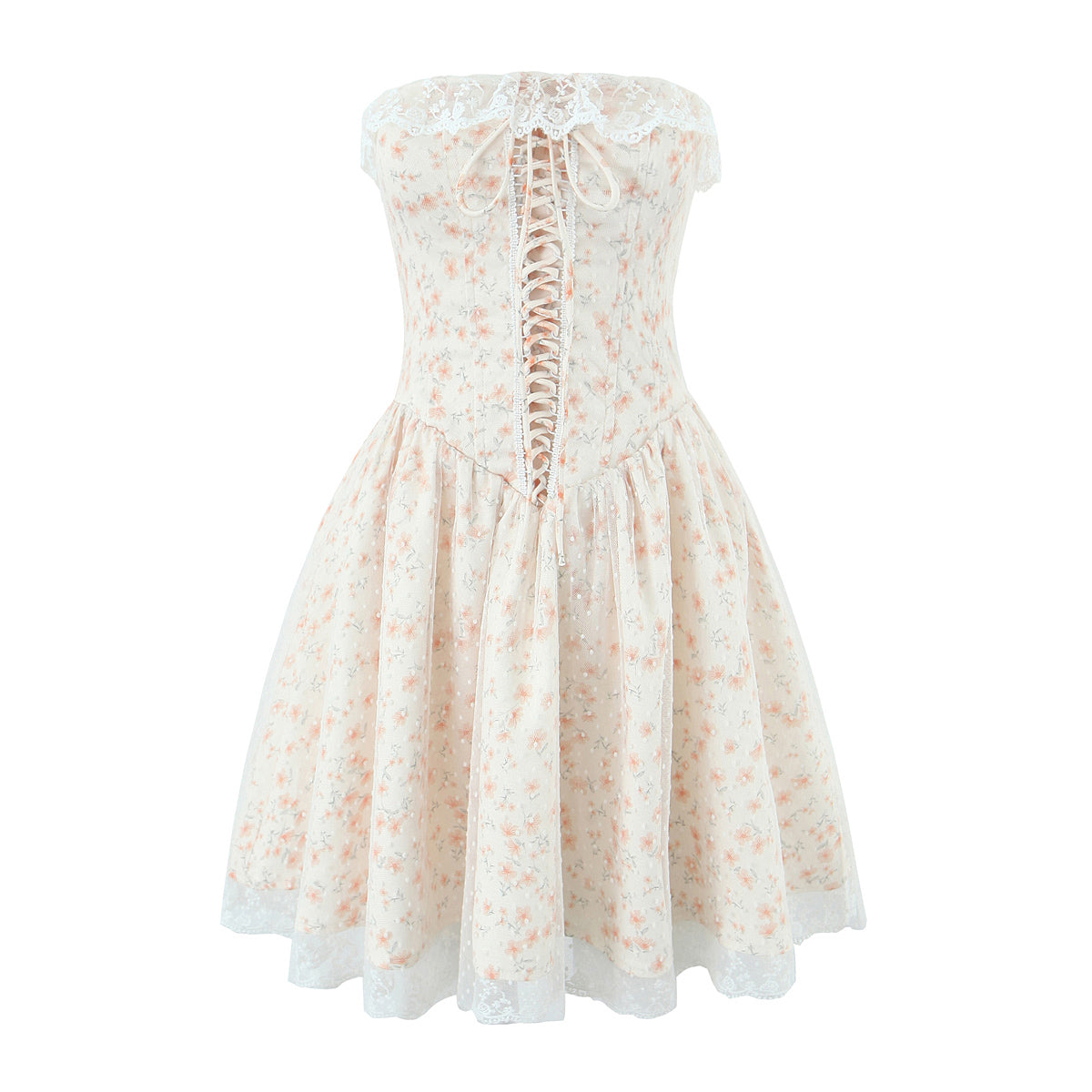 Puffy Slim Fit Tube Dress | Floral Lace Up Waist | noémi