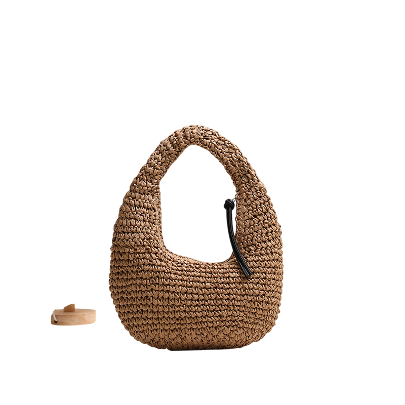 Straw Top-Handle Handbag – Tassel Accent, Woven Natural Brown | noémi