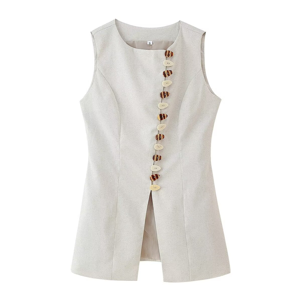 Womens 2 Piece Linen Vest & Skirt Set | Sleeveless Button Front Top Mini Skirt | noémi