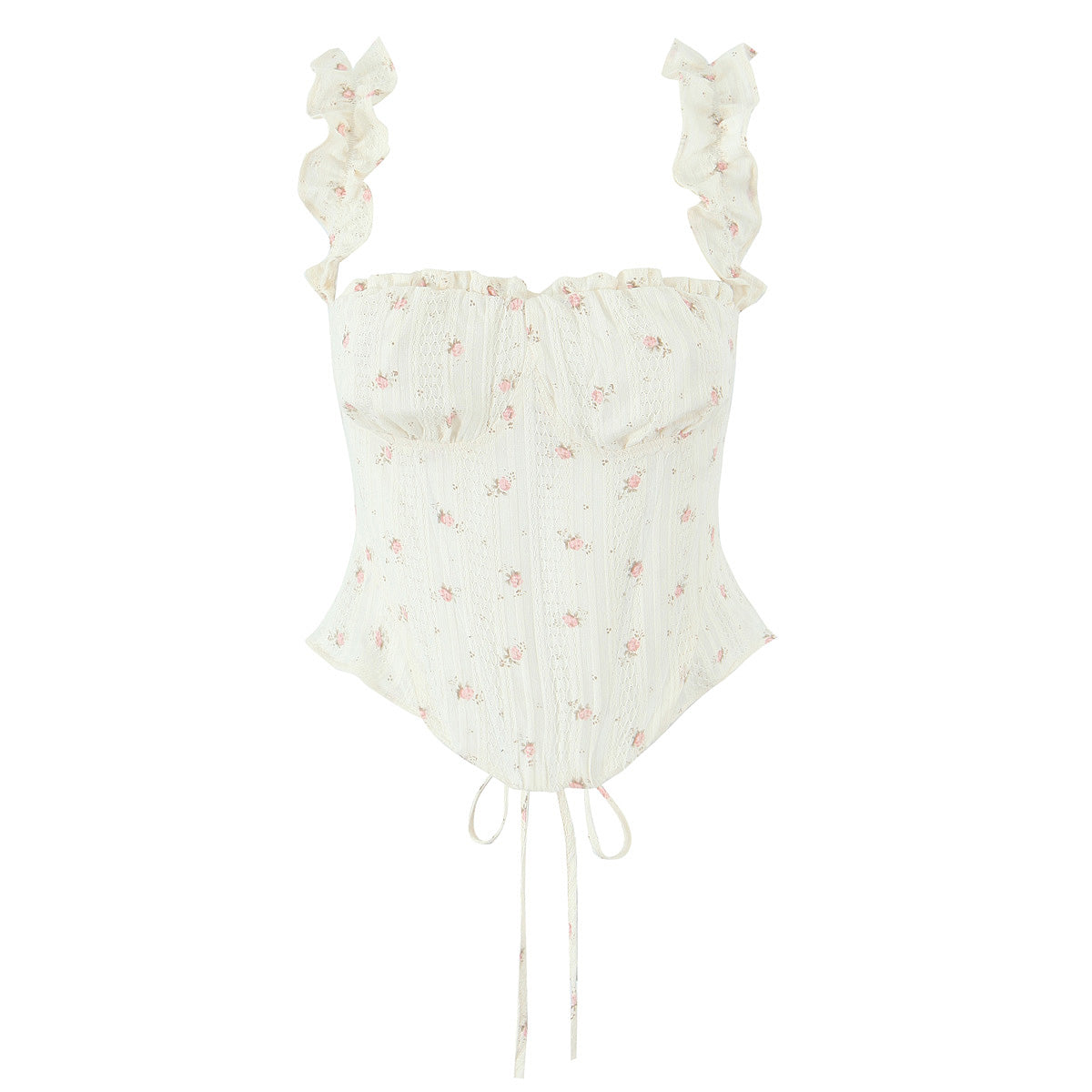 Apricot Floral Two Piece Set | Slim Fit Ruffled Crop Top & Mini Skirt | noémi